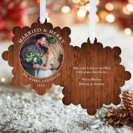 Rustikales Verheiratetes und fröhliches HochzeitsF Ornament Karte