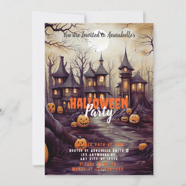Rustikales Village Full Moon Pumpkins Halloween-Pa Einladung (Vorderseite)