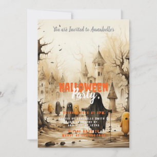 Rustikales Village Ghosts Bats Halloween-Party Einladung