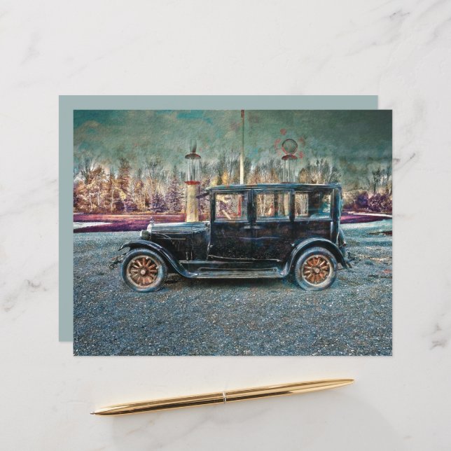 Rustikales Vintag antikes, altes, schwarzes Auto (Vorderseite/Rückseite Beispiel)