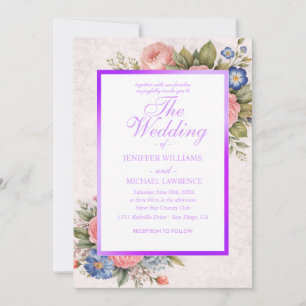 Rustikales Vintage-personalisiertes Blumenrosendes Einladung