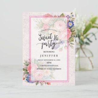Rustikales Vintage personalisiertes florales Rosen Einladung