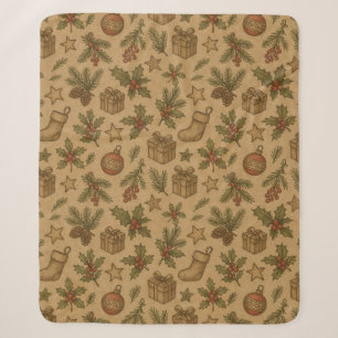 Rustikales, vintage Weihnachtsmuster Sherpadecke