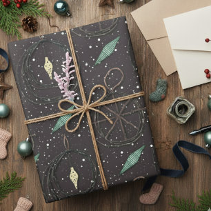 Rustikales Vintage-Zweig-Weihnachtsornament-Muster Geschenkpapier