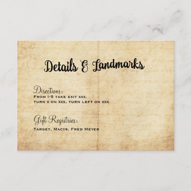 Rustikales Vintages Adventure Wedding Details Card Begleitkarte (Vorderseite)