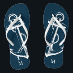 Rustikales Vintages Ankermonogramm Flip Flops<br><div class="desc">Maßgeschneiderte gedreht Flop-Sandalen mit einer rustikalen nautischen Vintagen Ankerillustrierung und einem eigenen Monogramm oder anderem Text. Klicken Sie auf Anpassen,  um Schriftart und Farben zu ändern oder eigene Bilder hinzuzufügen,  um ein einzigartiges Design zu erstellen!</div>