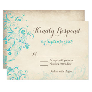 Rustikales Vintages Aqua-Blüh Hochzeitskarten RSVP Karte