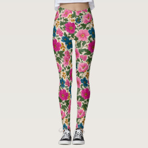 Rustikales Vintages Blau- und rosa Blumenmuster Leggings