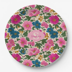 Rustikales Vintages Blau- und rosa Blumenmuster Pappteller