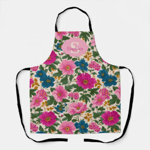 Rustikales Vintages Blau- und rosa Blumenmuster Schürze