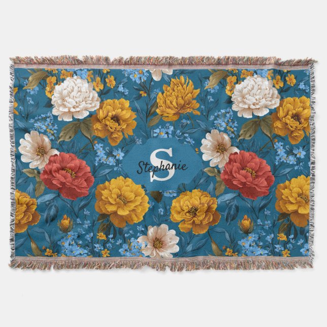 Rustikales Vintages Blumenmuster in blau Decke (Vorderseite)