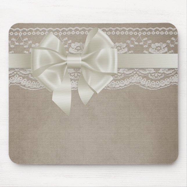Rustikales Vintages Burlap & Lace Mousepad (Vorne)