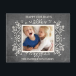 Rustikales Vintages Chalkboard Foto Happy Holidays Feiertagspostkarte<br><div class="desc">Niedliche rustikale Vintage Tafel "Happy Holidays" (oder jeder Gruß,  den Sie möchten) Foto Grußkarte für die Familie personalisiert mit einem Lieblings-Foto und Ihrem Familiennamen.</div>
