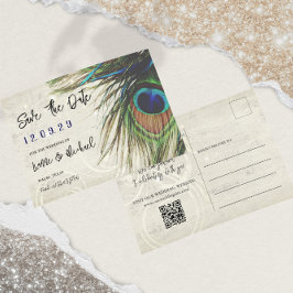 Rustikales Vintages Holz Navy Türkis Peacock Ankündigungspostkarte