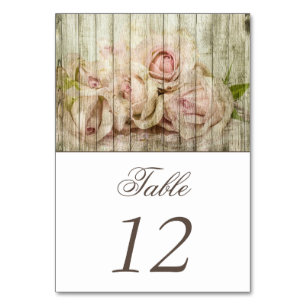 Rustikales Vintages Holz und Rose Hochzeit Tischnummer