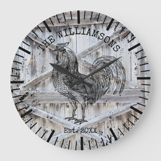Rustikales, Vintages Holzfamiliennamenstrum Große Wanduhr (Vorderseite)