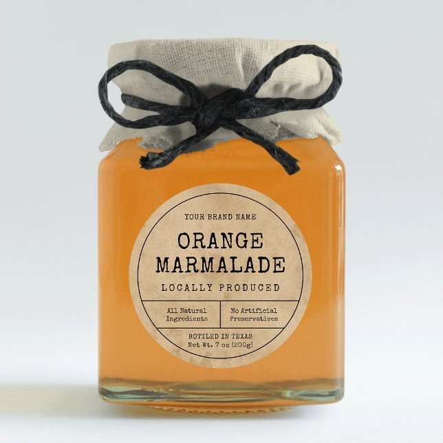 Rustikales Vintages, kleines Konservierungsglas Runder Aufkleber (Rustic brown paper effect round preserve jar labels with vintage fonts)