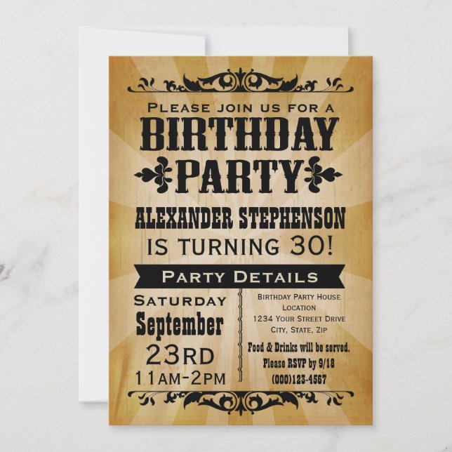 Rustikales Vintages Land Geburtstagsparty Einladun Einladung (Vorderseite)