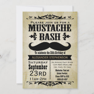 Rustikales Vintages Mustache Bash Party Einladung