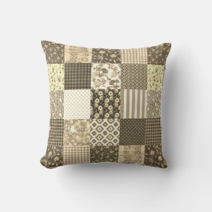 Rustikales Vintages Patchwork Beige Brown Quilt Mu Kissen