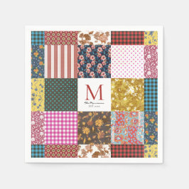 Rustikales Vintages Patchwork Quilt Muster Monogra Serviette