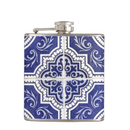 Rustikales Vintages portugiesisches Fliesenmuster Flachmann