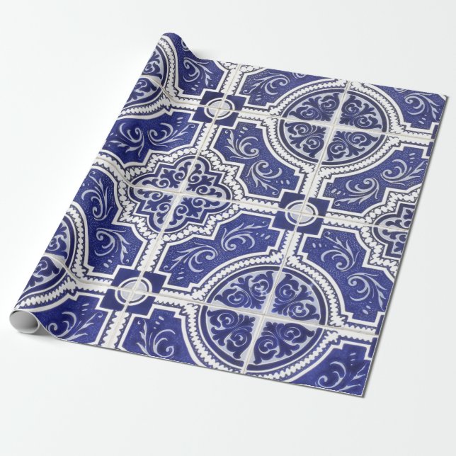 Rustikales Vintages portugiesisches Fliesenmuster  Geschenkpapier (Ungerollt)