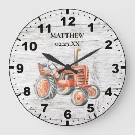 Rustikales Vintages Rotes Traktor-Stallholz-Hinter Große Wanduhr