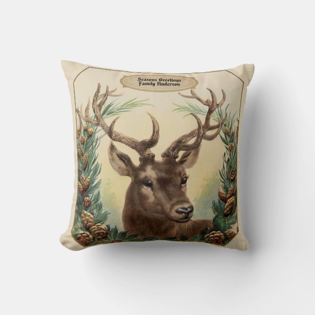 Rustikales Vintages STAG Weihnachtsdekor Personali Kissen (Vorderseite)