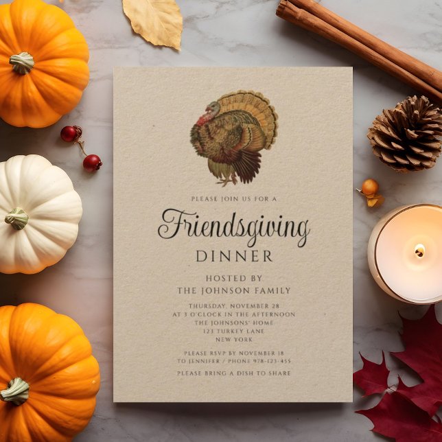 Rustikales Vintages Türkei Freundliches Abendessen Einladung (Rustic Vintage Turkey Thanksgiving Dinner Invitation)
