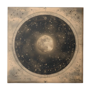 Rustikales Vintages Vollmond Celestial Design Fliese