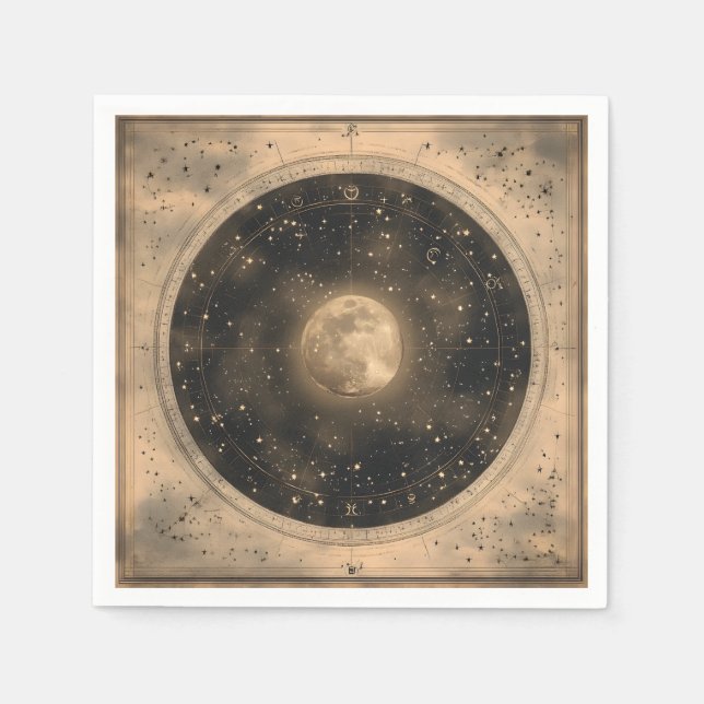 Rustikales Vintages Vollmond Celestial Design Serviette (Vorderseite)