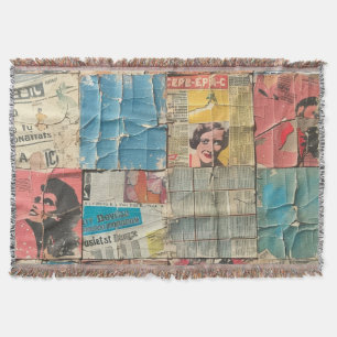 Rustikales Vintages Zeitungs-Patchwork-Collage (10 Decke