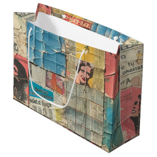 Rustikales Vintages Zeitungs-Patchwork-Collage (10 Große Geschenktüte
