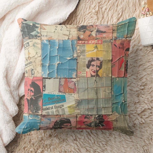 Rustikales Vintages Zeitungs-Patchwork-Collage (10 Kissen (Decke)