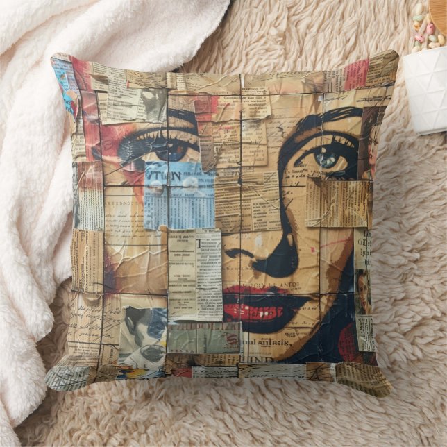 Rustikales Vintages Zeitungs-Patchwork-Collage (11 Kissen (Decke)