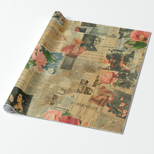 Rustikales Vintages Zeitungs-Patchwork-Collage (2) Geschenkpapier