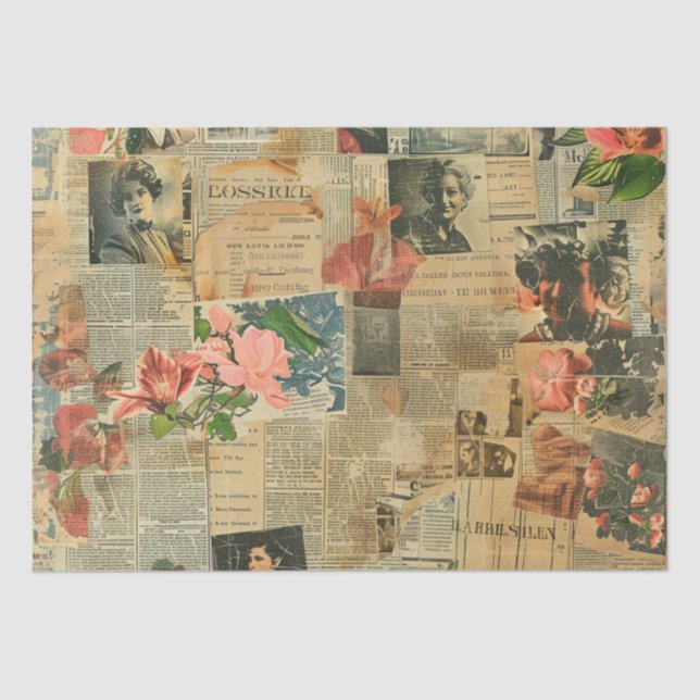 Rustikales Vintages Zeitungs-Patchwork-Collage (2) Seidenpapier (Vorderseite)