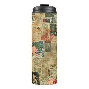 Rustikales Vintages Zeitungs-Patchwork-Collage (2) Thermosbecher