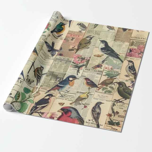Rustikales Vintages Zeitungs-Patchwork-Collage (5) Geschenkpapier (Ungerollt)