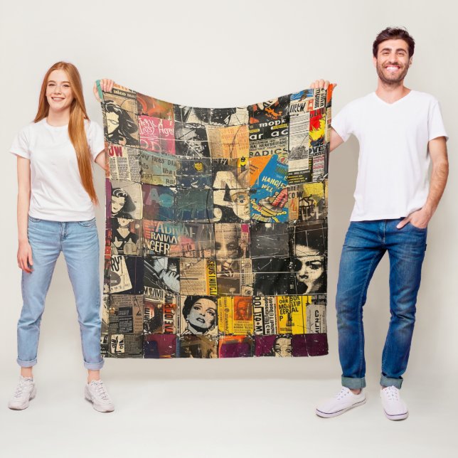 Rustikales Vintages Zeitungs-Patchwork-Collage (7) Fleecedecke (Beispiel)