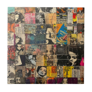 Rustikales Vintages Zeitungs-Patchwork-Collage (7) Fliese