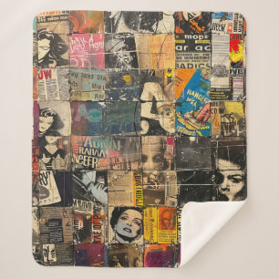 Rustikales Vintages Zeitungs-Patchwork-Collage (7) Sherpadecke