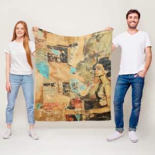 Rustikales Vintages Zeitungs-Patchwork-Collage (8) Fleecedecke