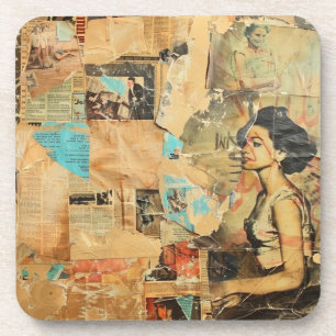 Rustikales Vintages Zeitungs-Patchwork-Collage (8) Getränkeuntersetzer