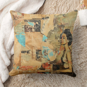 Rustikales Vintages Zeitungs-Patchwork-Collage (8) Kissen