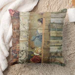 Rustikales Vintages Zeitungs-Patchwork-Collage (9) Kissen