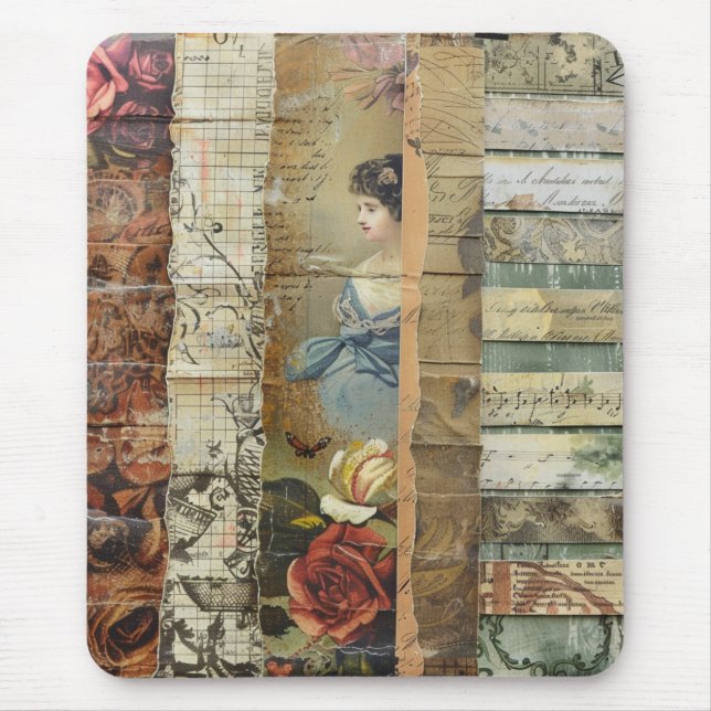 Rustikales Vintages Zeitungs-Patchwork-Collage (9) Mousepad (Vorne)