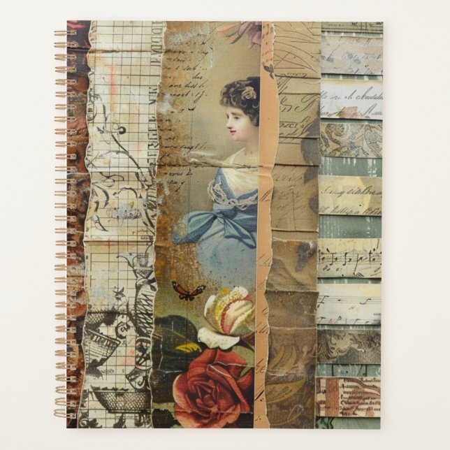 Rustikales Vintages Zeitungs-Patchwork-Collage (9) Planer (Vorderseite)
