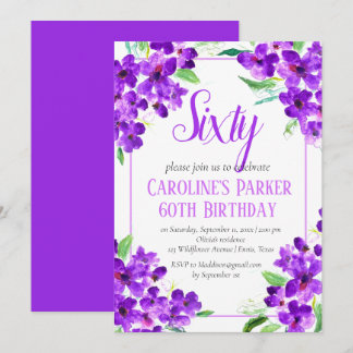 Rustikales Violett, 60. Geburtstag, Lila Einladung